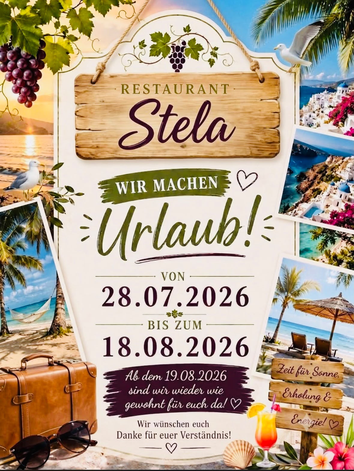 Hotel Stela macht Urlaub vom 29.07. bis 19.08.2026
